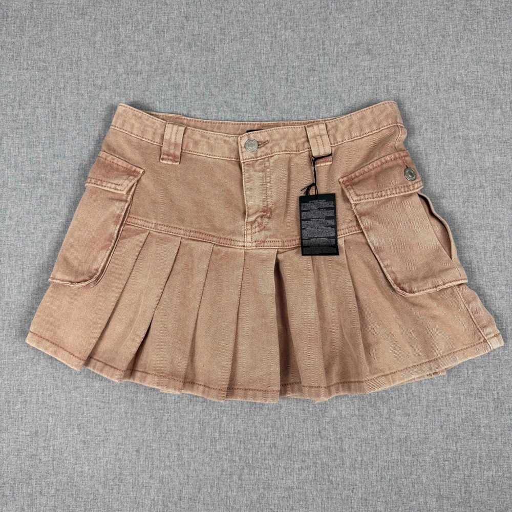 Pink Denim Cargo Pleated Micro Mini Skirt Small NWT Y2K Utility Clueless